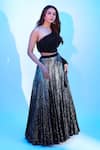 Buy_Rohit Gandhi + Rahul Khanna_Black Tulle And Georgette Embellished Crystals One Ombre Lehenga & Blouse Set _at_Aza_Fashions