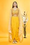 Aryavir Malhotra_Yellow Silk Chandelier Print Cape And Dhoti Skirt Set_Online_at_Aza_Fashions