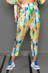 Redefine_Yellow Cotton Silk Printed Canvas Capri Pant _Online_at_Aza_Fashions