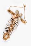 Shop_Kanyaadhan By DhirajAayushi_White Beads Shell Studded Haathphool _at_Aza_Fashions