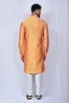 Shop_Adara Khan_Orange Art Silk Plain Band Collar Kurta Set_at_Aza_Fashions