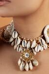 Kanyaadhan By Dhirajaayushi_White Beads Shell Embellished Layered Necklace _Online_at_Aza_Fashions