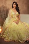 Buy_Gopi Vaid_Yellow Georgette And Organza Print & Embroidery Ikat & Alia Cape Lehenga Set _at_Aza_Fashions