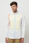 Lacquer Embassy_White 100% Cotton Plain Sanchez Colorblock Shirt  _Online_at_Aza_Fashions