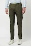 Shop_Lacquer Embassy_Green 100% Cotton Plain Montero Trouser  _at_Aza_Fashions