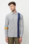 Lacquer Embassy_Grey Cotton Chambray Plain Torsive Colorblock Shirt  _Online_at_Aza_Fashions