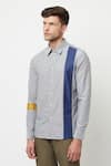 Shop_Lacquer Embassy_Grey Cotton Chambray Plain Torsive Colorblock Shirt  _Online_at_Aza_Fashions