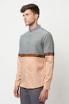 Shop_Lacquer Embassy_Grey 100% Cotton Textured Pattern Quain Colorblock Shirt  _Online_at_Aza_Fashions