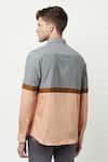 Shop_Lacquer Embassy_Grey 100% Cotton Textured Pattern Quain Colorblock Shirt  _at_Aza_Fashions