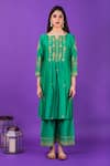 Priya Chaudhary_Green Chanderi Silk Kurta Set For Kids_Online_at_Aza_Fashions