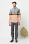 Buy_Lacquer Embassy_Grey 100% Cotton Textured Pattern Quain Colorblock Shirt  _at_Aza_Fashions