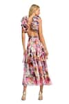 Shop_Mac Duggal_Multi Color Polyester Embroidery Plunge Multicolor Floral Cut-out Tiered Dress _at_Aza_Fashions
