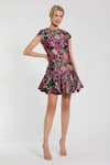 Buy_Mac Duggal_Black Polyester Woven Floral Round Multicolor Ruffle Dress _at_Aza_Fashions