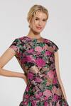 Mac Duggal_Black Polyester Woven Floral Round Multicolor Ruffle Dress _Online_at_Aza_Fashions