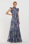Buy_Mac Duggal_Purple Polyester Collared Lilac Gradient Floral Gown _at_Aza_Fashions