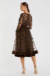 Shop_Mac Duggal_Brown Polyester Applique, Beads Round Neck Layered Floral Midi Dress _at_Aza_Fashions