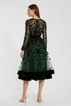 Shop_Mac Duggal_Emerald Green Polyester Applique, Beads Round Neck Layered Floral Midi Dress _at_Aza_Fashions