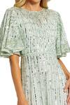 Mac Duggal_Green Polyester Sequins, Pearls Round Neck Sage Embellished Midi Dress _Online_at_Aza_Fashions
