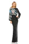 Mac Duggal_Black Polyester Sequins Boat Neck Bloom Embellished Gown _Online_at_Aza_Fashions