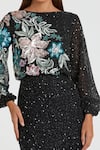 Shop_Mac Duggal_Black Polyester Sequins Boat Neck Bloom Embellished Gown _Online_at_Aza_Fashions