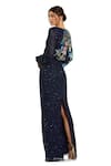 Shop_Mac Duggal_Blue Polyester Sequins Boat Neck Midnight Blossom Gown _at_Aza_Fashions