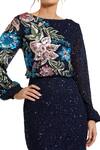 Mac Duggal_Blue Polyester Sequins Boat Neck Midnight Blossom Gown _Online_at_Aza_Fashions