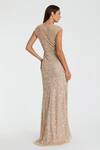 Shop_Mac Duggal_Beige Polyester Sequins Round Neck Ripple Wave Gown _at_Aza_Fashions