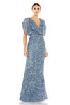 Buy Mac Duggal Blue Polyester Sequins V-neck Draped Embellished Gown at Aza Fashions Buy_Mac Duggal_Blue Polyester Sequins V-neck Draped Embellished Gown _at_Aza_Fashions