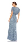 Shop Mac Duggal Blue Polyester Sequins V-neck Draped Embellished Gown at Aza Fashions Shop_Mac Duggal_Blue Polyester Sequins V-neck Draped Embellished Gown _at_Aza_Fashions