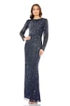 Buy Mac Duggal Blue Polyester Sequins Boat Neck Embellished Side Knot Gown at Aza Fashions Buy_Mac Duggal_Blue Polyester Sequins Boat Neck Embellished Side Knot Gown _at_Aza_Fashions