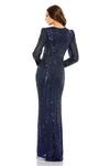 Shop Mac Duggal Blue Polyester Sequins Boat Neck Embellished Side Knot Gown at Aza Fashions Shop_Mac Duggal_Blue Polyester Sequins Boat Neck Embellished Side Knot Gown _at_Aza_Fashions