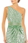 Mac Duggal_Green Polyester Cut Work One Shoulder Sage Sequin Embellished Gown _Online_at_Aza_Fashions