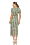 Shop_Mac Duggal_Green Polyester Sequins Round Neck Floral Art Midi Dress _at_Aza_Fashions