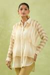 Buy_Shraddha Rambhia_Ivory Fine Chanderi Woven Stripe Collar Tunic_at_Aza_Fashions