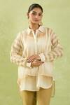 Buy_Shraddha Rambhia_Ivory Fine Chanderi Woven Stripe Collar Tunic_Online_at_Aza_Fashions