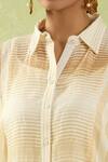 Buy_Shraddha Rambhia_Ivory Fine Chanderi Woven Stripe Collar Tunic