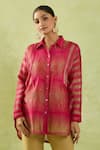 Buy Shraddha Rambhia Pink Fine Chanderi Woven Geometric Collar Shirt Tunic at Aza Fashions Buy_Shraddha Rambhia_Pink Fine Chanderi Woven Geometric Collar Shirt Tunic_at_Aza_Fashions