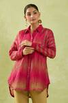 Shraddha Rambhia Pink Fine Chanderi Woven Geometric Collar Shirt Tunic at Aza Fashions Shraddha Rambhia_Pink Fine Chanderi Woven Geometric Collar Shirt Tunic_at_Aza_Fashions