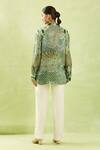 Shop_Shraddha Rambhia_Green Gingham Tassels, Embroidery Shawl High-low Floral Mughal Printed Shirt_at_Aza_Fashions