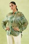 Buy_Shraddha Rambhia_Green Gingham Tassels, Embroidery Shawl High-low Floral Mughal Printed Shirt_at_Aza_Fashions