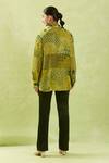 Shop_Shraddha Rambhia_Yellow Gingham, Silk Tassels Shawl Neck Floral Mughal Print High-low Shirt_at_Aza_Fashions