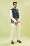 Buy_RNG Safawala_Green Terry Silk Embroidey Resham Wildlife Nehru Jacket _at_Aza_Fashions