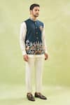 Buy_RNG Safawala_Green Terry Silk Embroidey Resham Wildlife Nehru Jacket _Online_at_Aza_Fashions