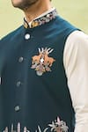 Shop_RNG Safawala_Green Terry Silk Embroidey Resham Wildlife Nehru Jacket _Online_at_Aza_Fashions