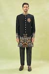 Buy_RNG Safawala_Black Terry Silk Embroidey Resham Wildlife Achkan Set _Online_at_Aza_Fashions