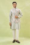 Buy_Rng Safawala_Green Silk Sequins, Embroidery Tropical Bundi And Kurta Set _at_Aza_Fashions
