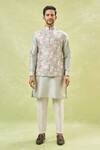 Rng Safawala_Green Silk Sequins, Embroidery Tropical Bundi And Kurta Set _at_Aza_Fashions