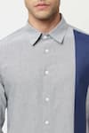 Lacquer Embassy_Grey Cotton Chambray Plain Torsive Colorblock Shirt  _at_Aza_Fashions