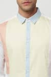 Lacquer Embassy_White 100% Cotton Plain Sanchez Colorblock Shirt  _at_Aza_Fashions