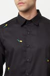 Lacquer Embassy Black Cotton Satin Floral Minero Embroidered Shirt at Aza Fashions Lacquer Embassy_Black Cotton Satin Floral Minero Embroidered Shirt _at_Aza_Fashions